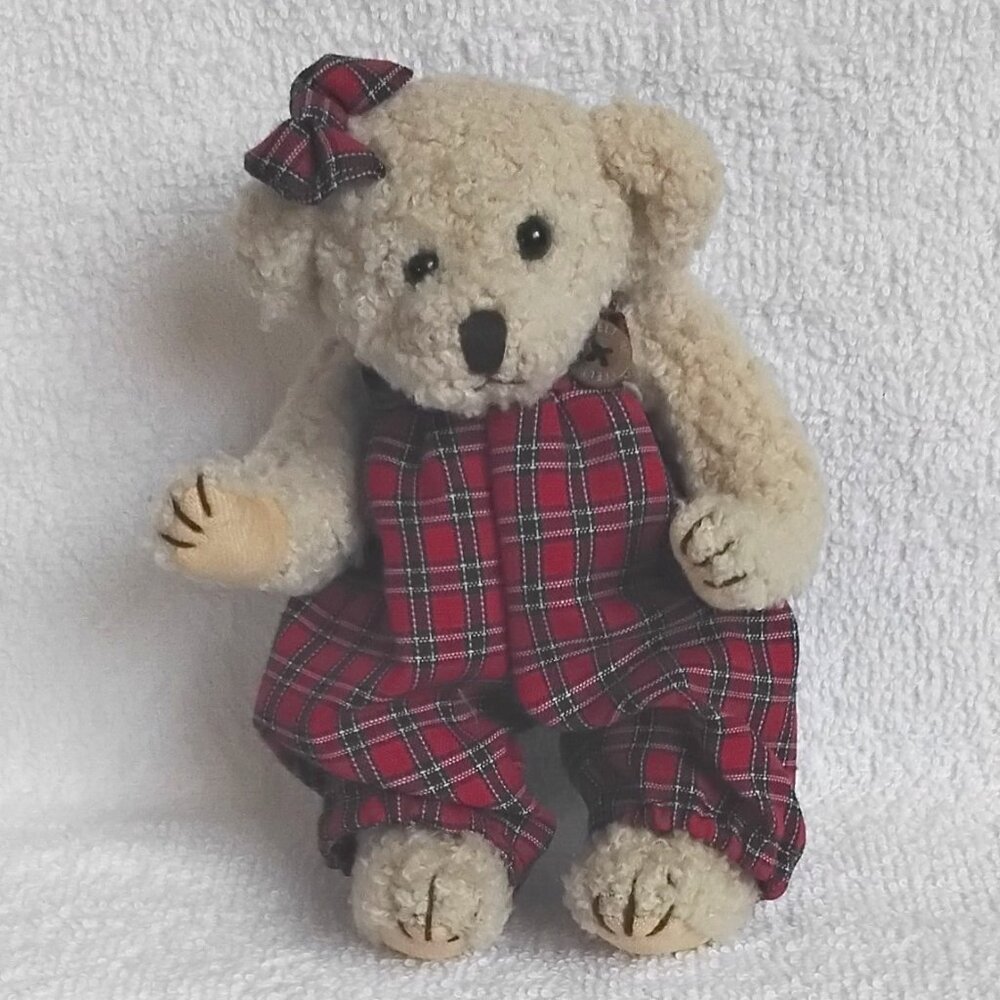 1997 Stuffed 6 1/2" (Standing) Poseable Bear Dressed in Plaid by Heartelt!!